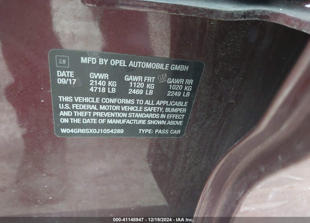 2018 BUICK REGAL SPORTBACK ESSENCE VIN: W04GR6SX0J1054289