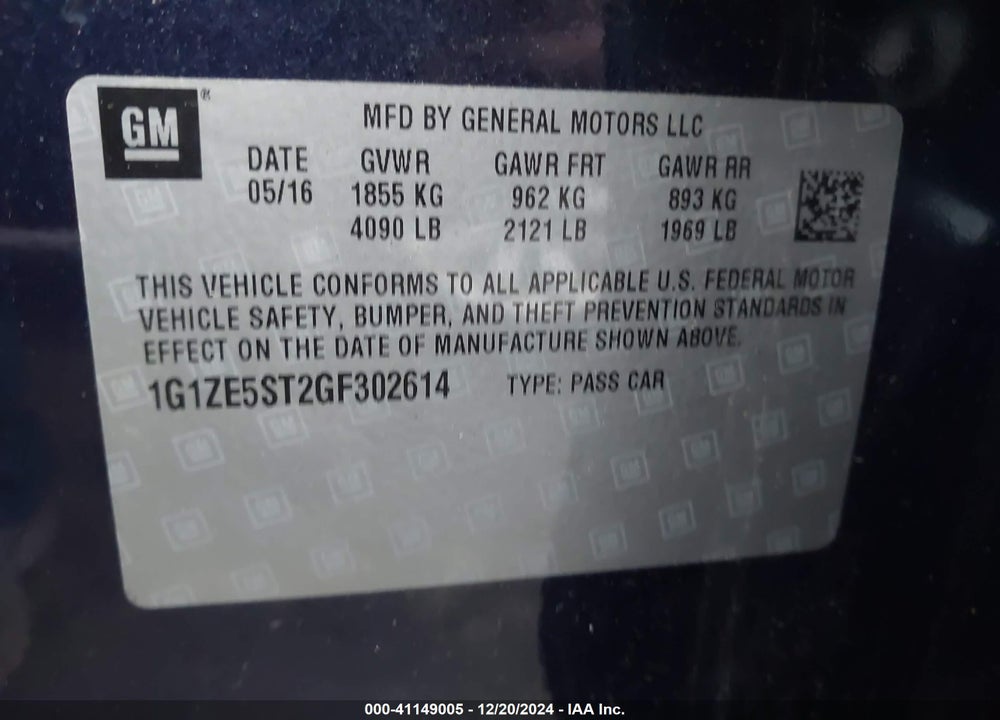 2016 CHEVROLET MALIBU 1LT VIN: 1G1ZE5ST2GF302614
