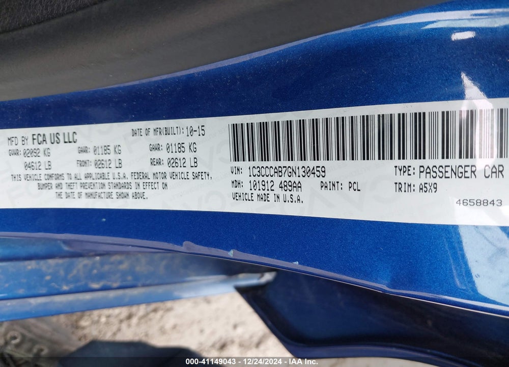 2016 CHRYSLER 200 LIMITED VIN: 1C3CCCAB7GN130459