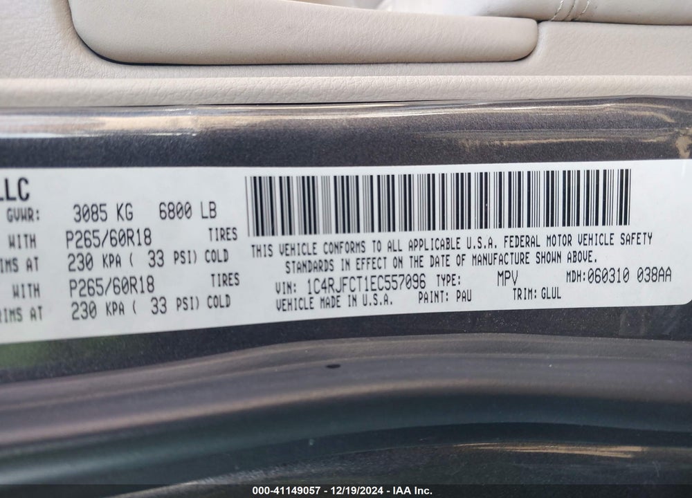 2014 JEEP GRAND CHEROKEE OVERLAND VIN: 1C4RJFCT1EC557096