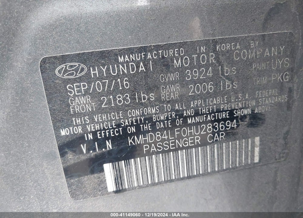 2017 HYUNDAI ELANTRA LIMITED VIN: KMHD84LF0HU283694