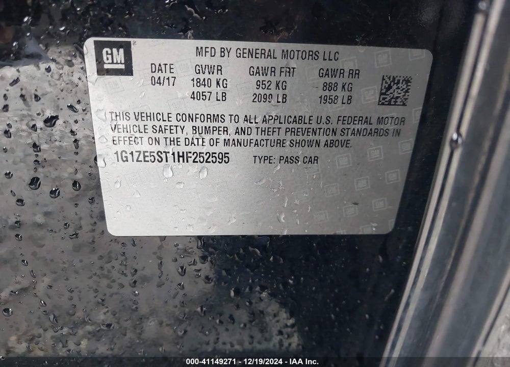 2017 CHEVROLET MALIBU 1LT VIN: 1G1ZE5ST1HF252595