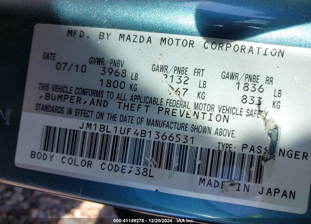 2011 MAZDA 3 I SPORT VIN: JM1BL1UF4B1366531