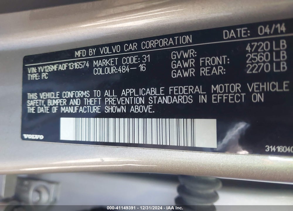 2015 VOLVO S60 VIN: YV126MFA0F1316574
