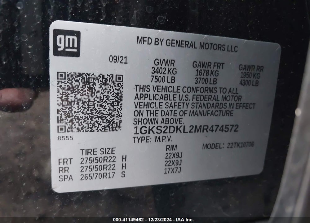 2021 GMC YUKON 4WD DENALI VIN: 1GKS2DKL2MR474572