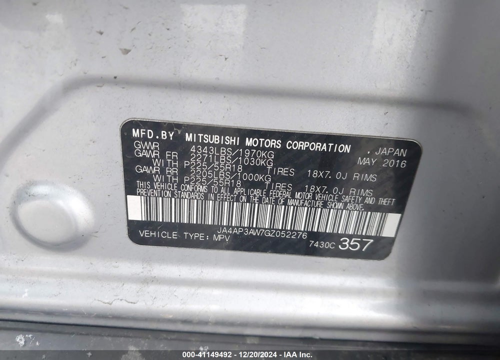 2016 MITSUBISHI OUTLANDER SPORT 2.4 SE VIN: JA4AP3AW7GZ052276