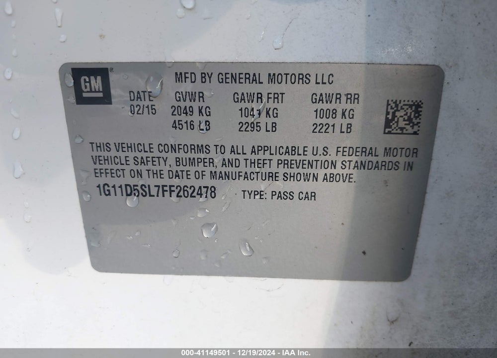 2015 CHEVROLET MALIBU 2LT VIN: 1G11D5SL7FF262478