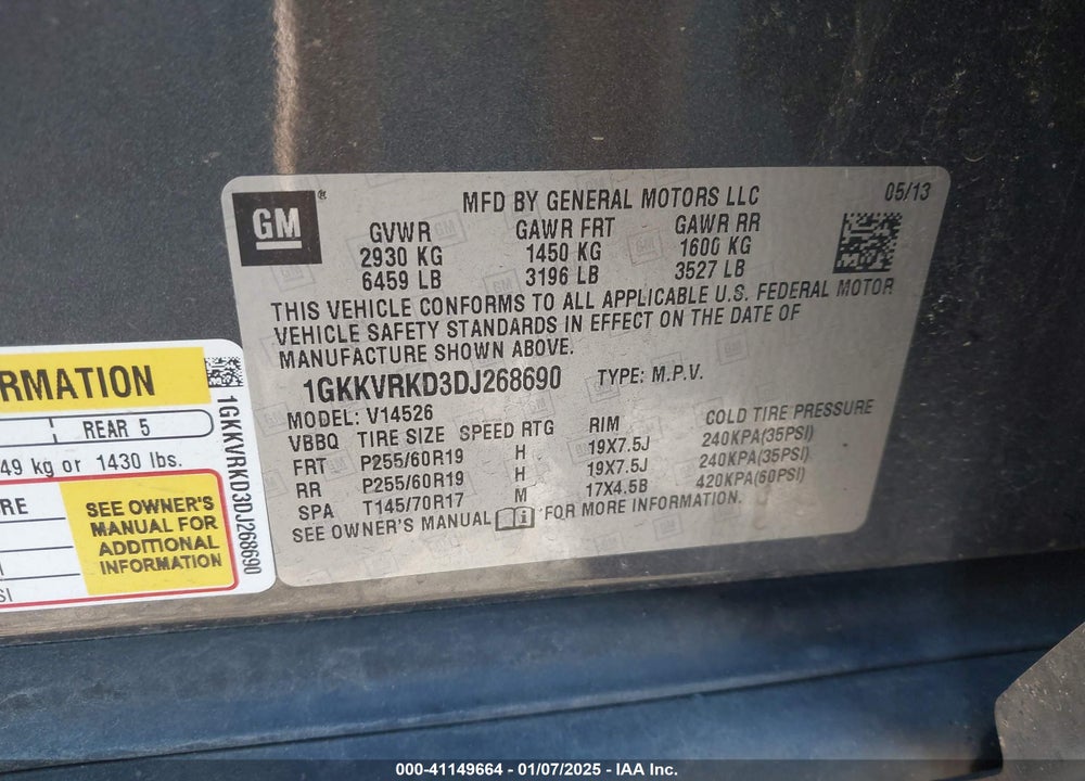 2013 GMC ACADIA SLT-1 VIN: 1GKKVRKD3DJ268690
