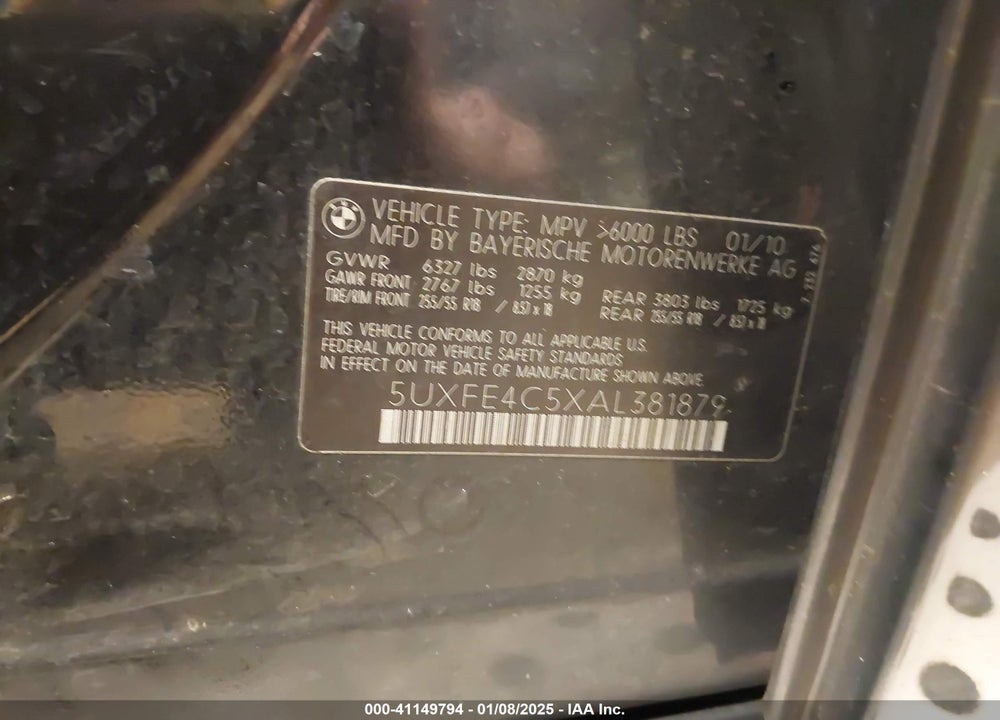 2010 BMW X5 XDRIVE30I VIN: 5UXFE4C5XAL381879