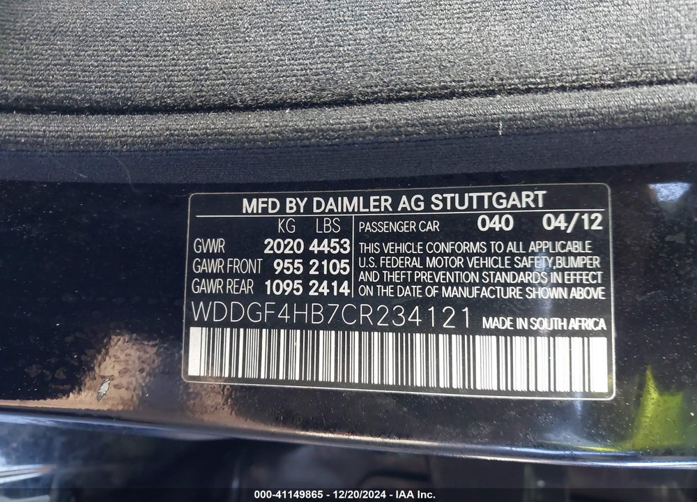 2012 MERCEDES-BENZ C 250 LUXURY/SPORT VIN: WDDGF4HB7CR234121