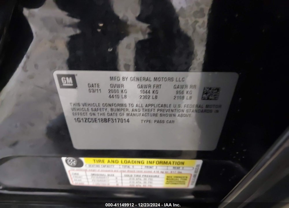 2011 CHEVROLET MALIBU 1LT VIN: 1G1ZC5E18BF317014