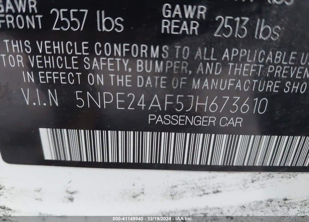 2018 HYUNDAI SONATA VIN: 5NPE24AF5JH673610