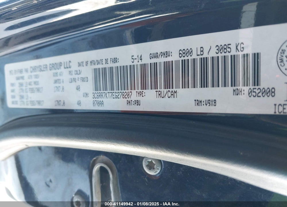 2014 RAM 1500 VIN: 3C6RR7KT7EG278207