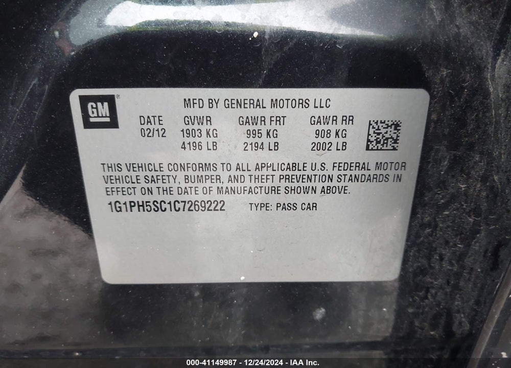 2012 CHEVROLET CRUZE LTZ VIN: 1G1PH5SC1C7269222