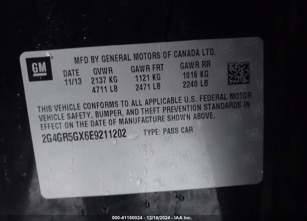 2014 BUICK REGAL TURBO PREMIUM II VIN: 2G4GR5GX6E9211202