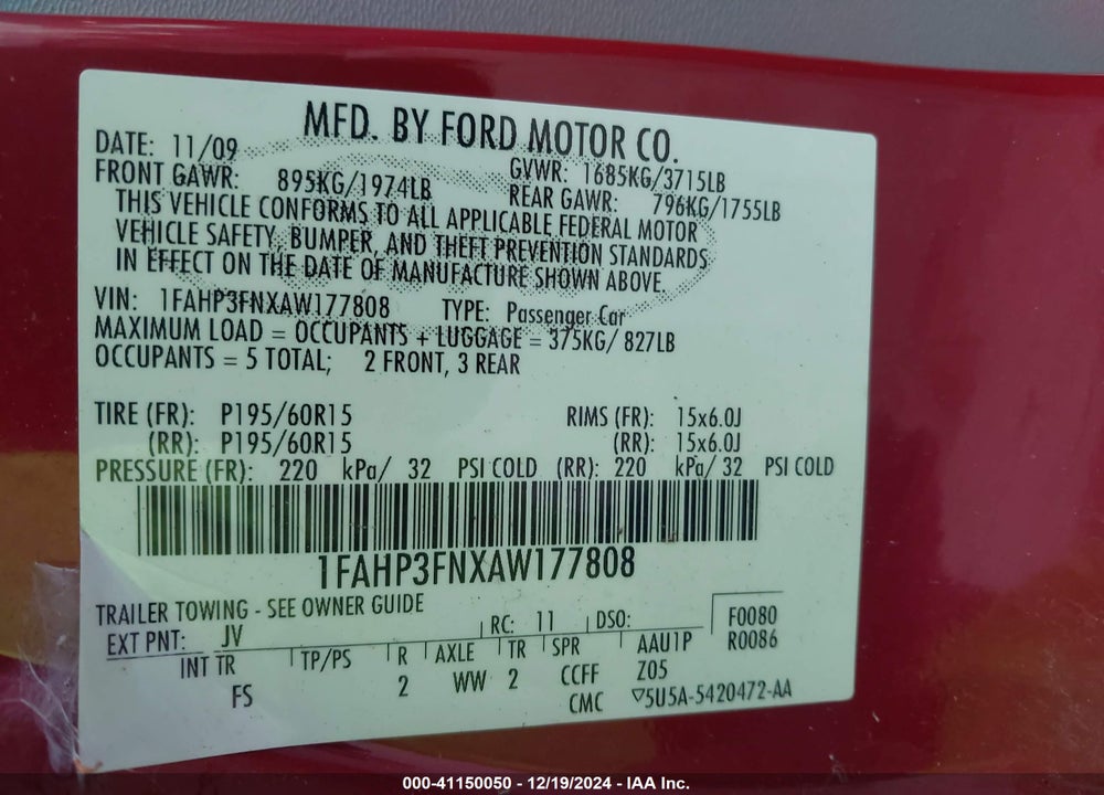 2010 FORD FOCUS SE VIN: 1FAHP3FNXAW177808