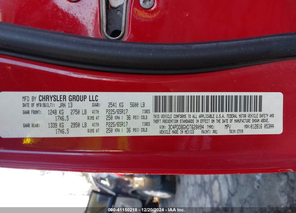 2013 DODGE JOURNEY SXT VIN: 3C4PDDBGXDT628094