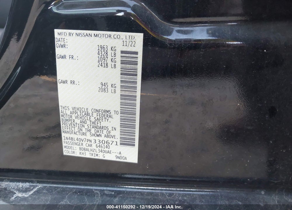 2023 NISSAN ALTIMA VIN: 1N4BL4DV7PN330671