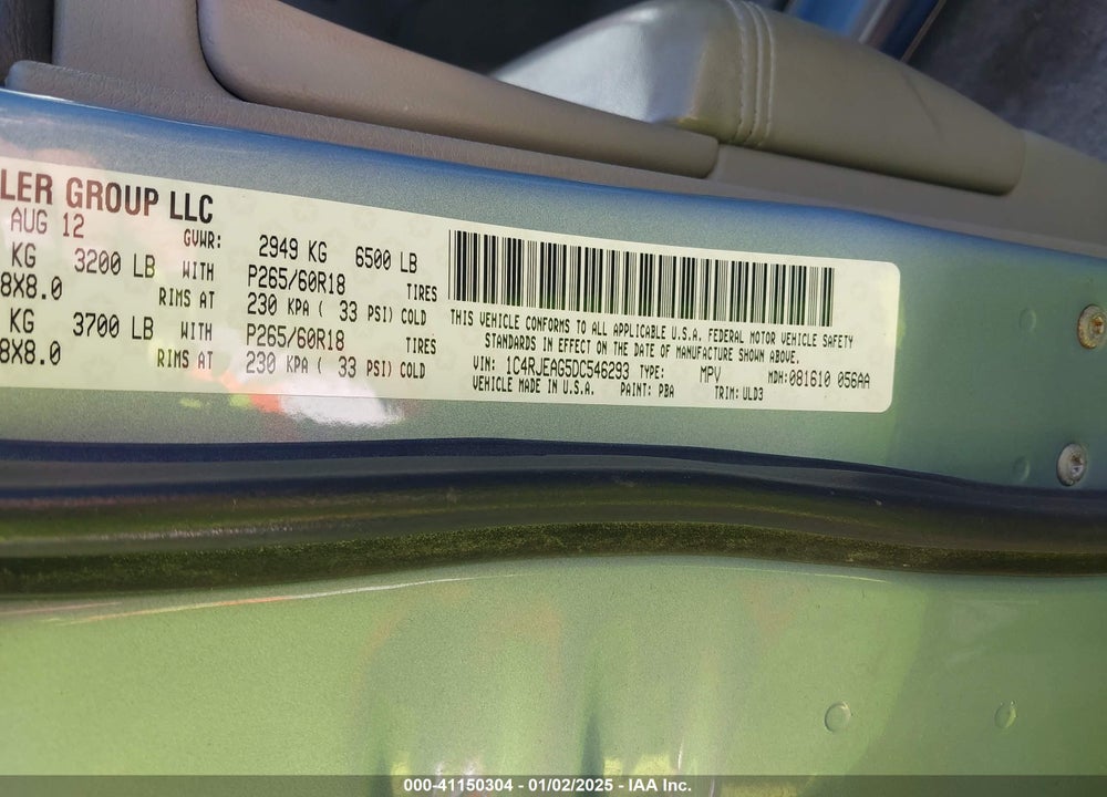 2013 JEEP GRAND CHEROKEE LAREDO VIN: 1C4RJEAG5DC546293