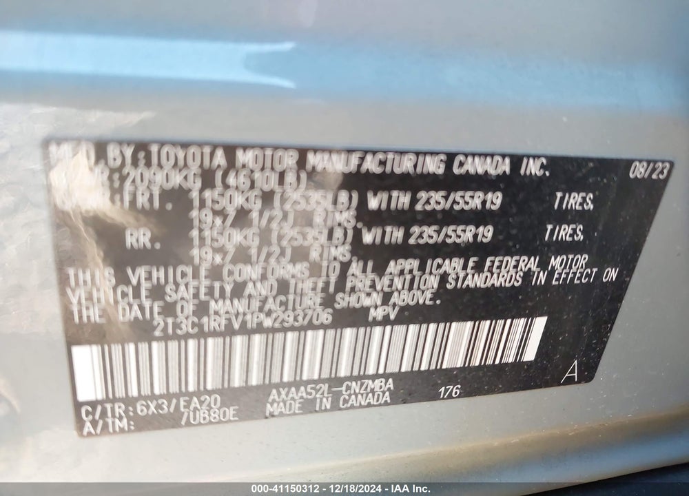 2023 TOYOTA RAV4 XLE PREMIUM VIN: 2T3C1RFV1PW293706