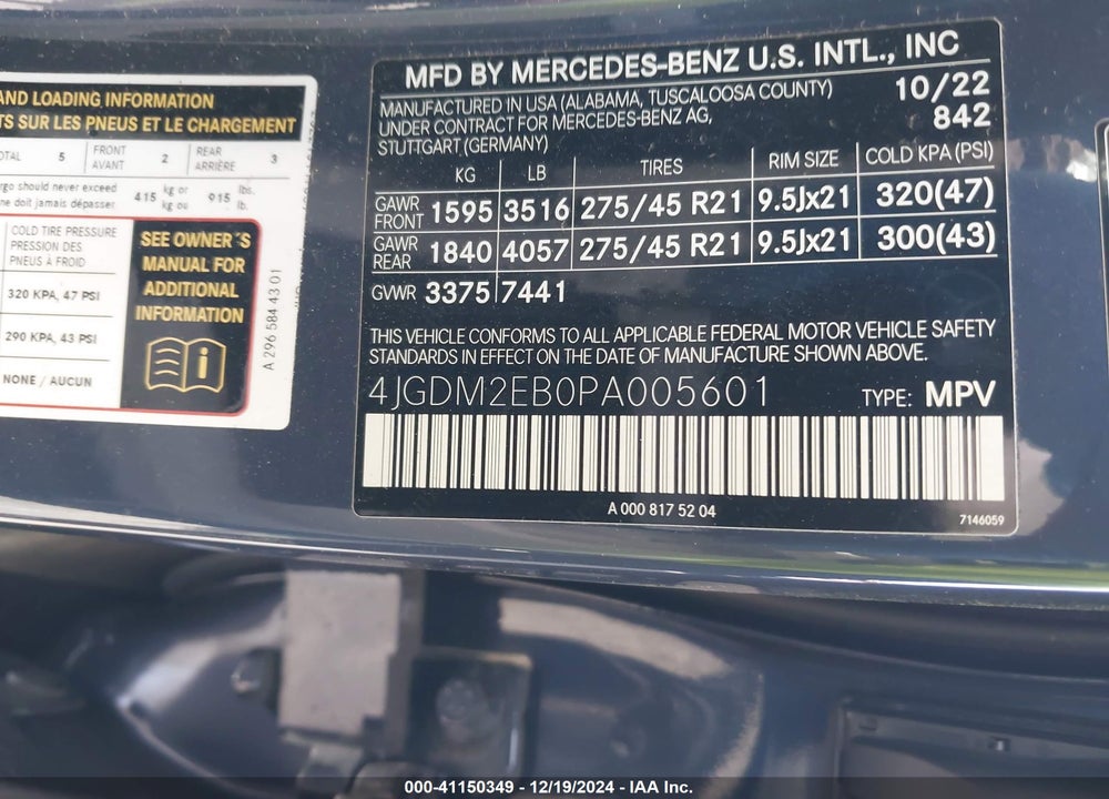 2023 MERCEDES-BENZ EQS 450 SUV 4MATIC VIN: 4JGDM2EB0PA005601