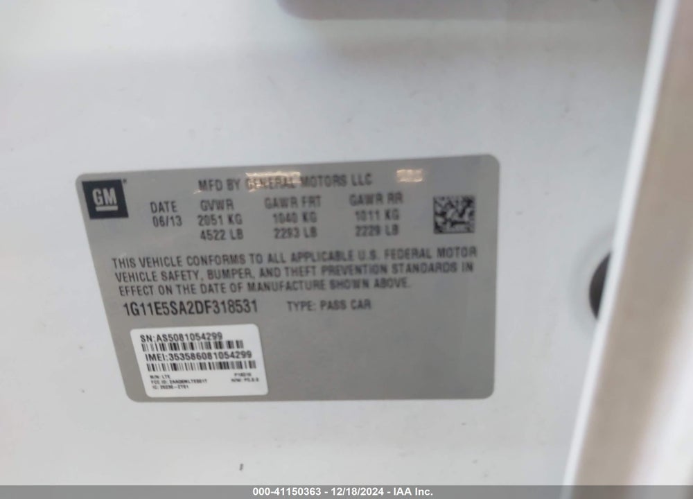 2013 CHEVROLET MALIBU VIN: 1G11E5SA2DF318531