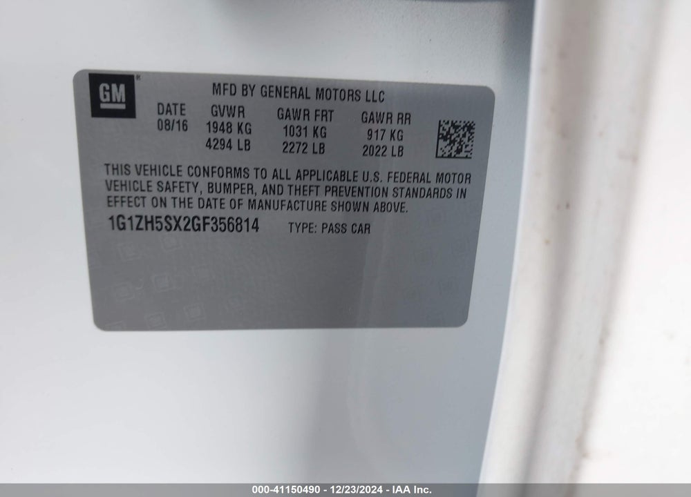 2016 CHEVROLET MALIBU PREMIER VIN: 1G1ZH5SX2GF356814