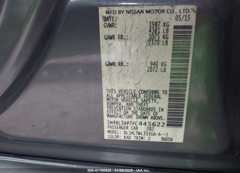 2015 NISSAN ALTIMA VIN: 1N4BL3AP7FC445622