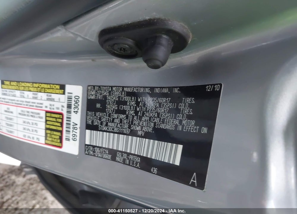 2011 TOYOTA SIENNA LE V6 VIN: 5TDKK3DC3BS111697