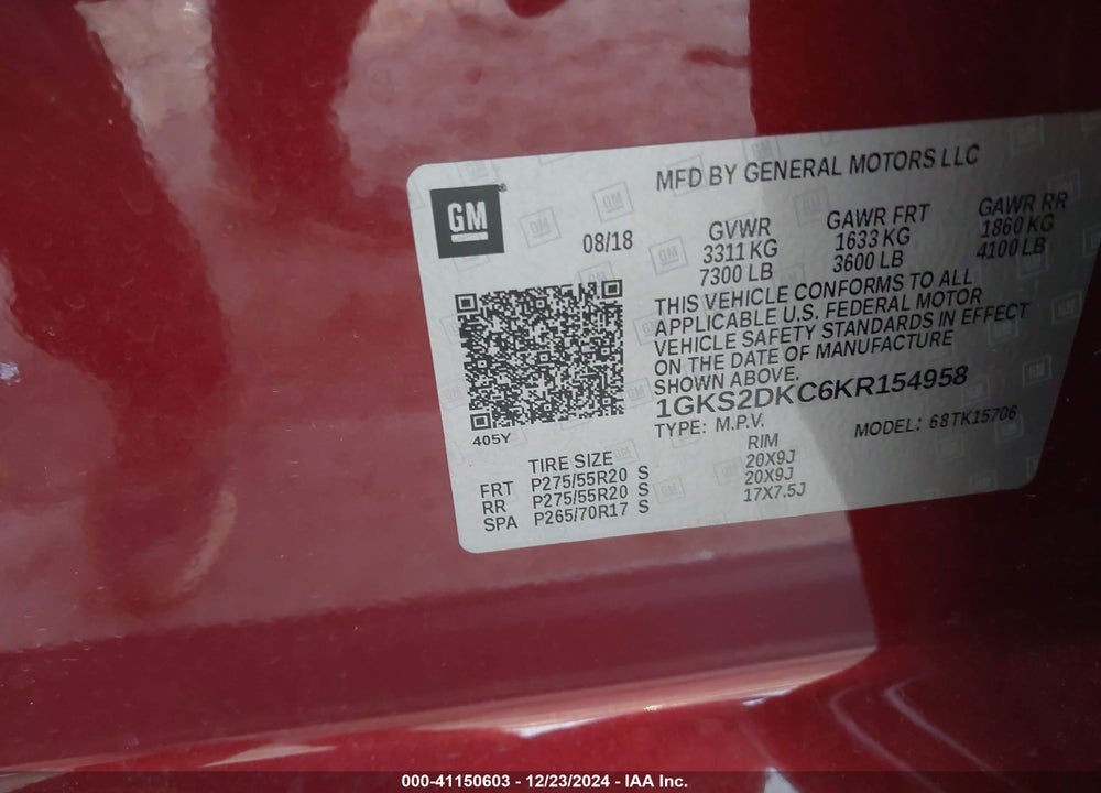 2019 GMC YUKON SLT STANDARD EDITION VIN: 1GKS2DKC6KR154958
