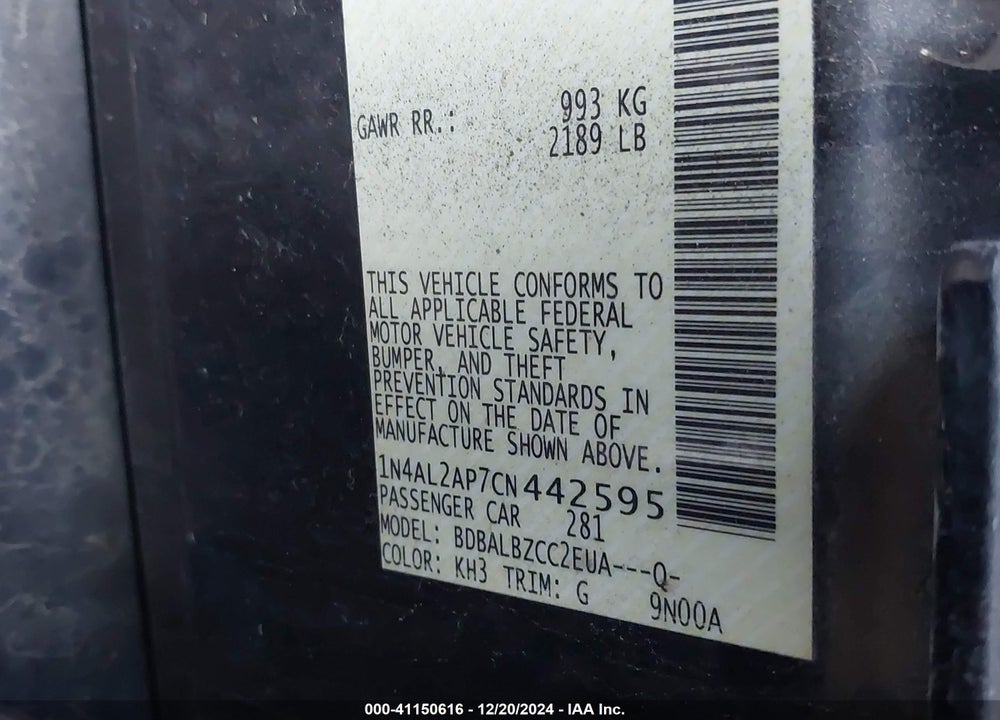 2012 NISSAN ALTIMA VIN: 1N4AL2AP7CN442595