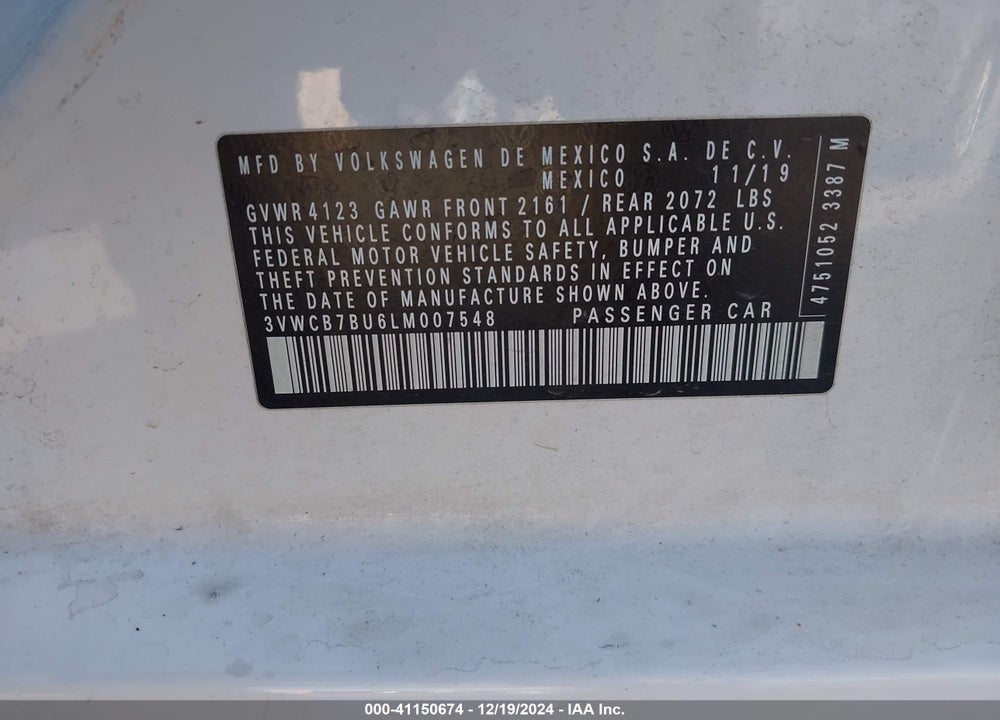 2020 VOLKSWAGEN JETTA VIN: 3VWCB7BU6LM007548