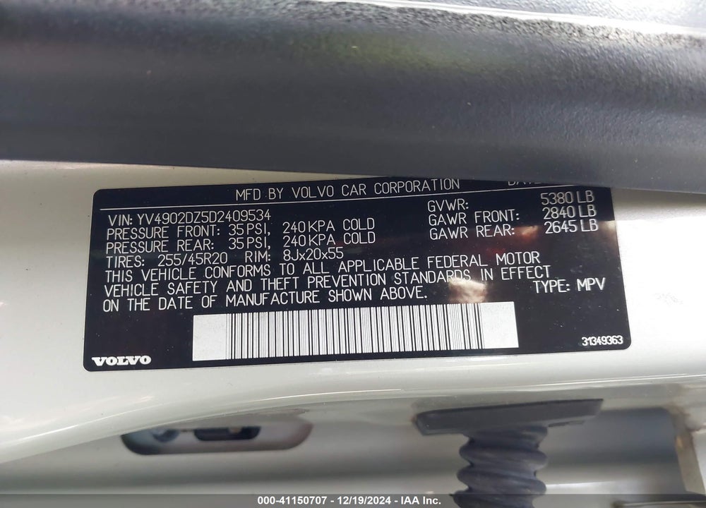 2013 VOLVO XC60 T6 VIN: YV4902DZ5D2409534
