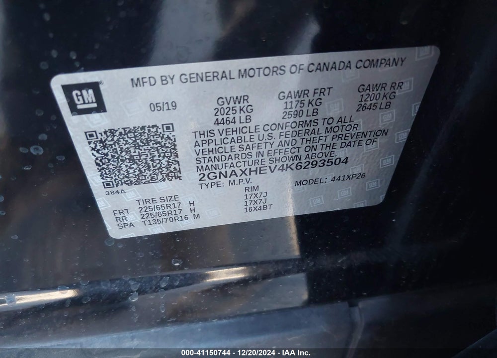 2019 CHEVROLET EQUINOX LS VIN: 2GNAXHEV4K6293504