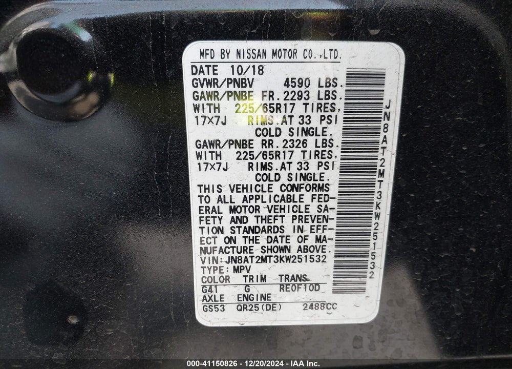 2019 NISSAN ROGUE S VIN: JN8AT2MT3KW251532