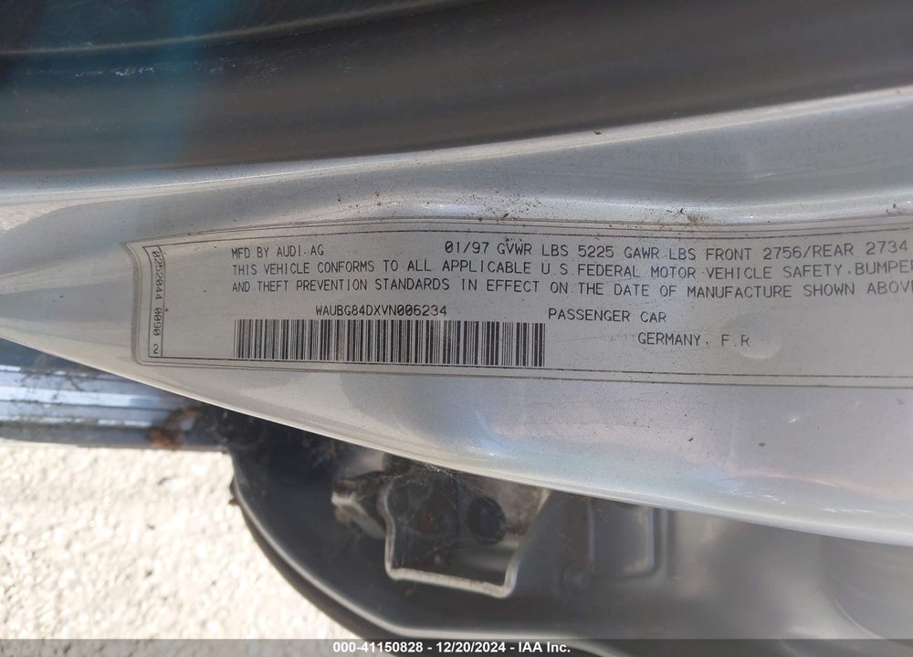 1997 AUDI A8 QUATTRO IV VIN: WAUBG84DXVN006234