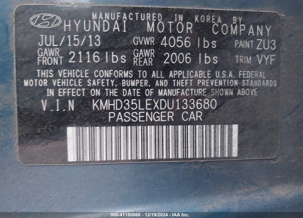 2013 HYUNDAI ELANTRA GT VIN: KMHD35LEXDU133680