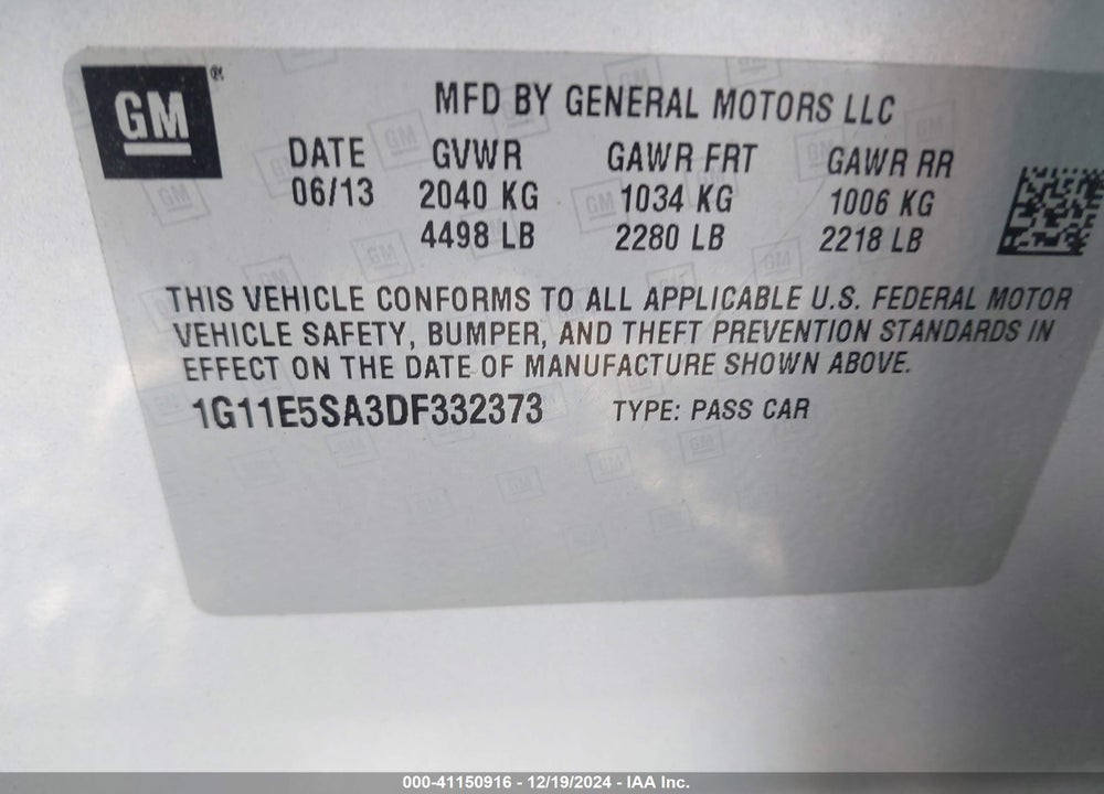 2013 CHEVROLET MALIBU VIN: 1G11E5SA3DF332373