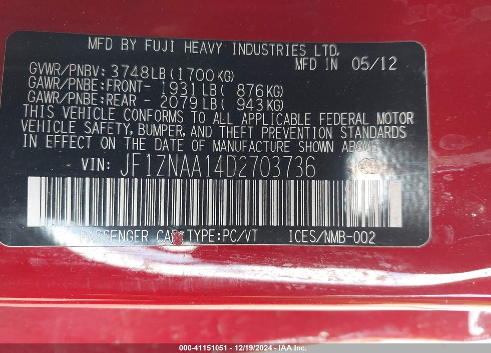 2013 SCION FR-S VIN: JF1ZNAA14D2703736