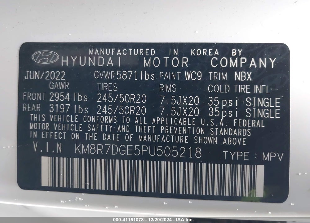 2023 HYUNDAI PALISADE CALLIGRAPHY VIN: KM8R7DGE5PU505218
