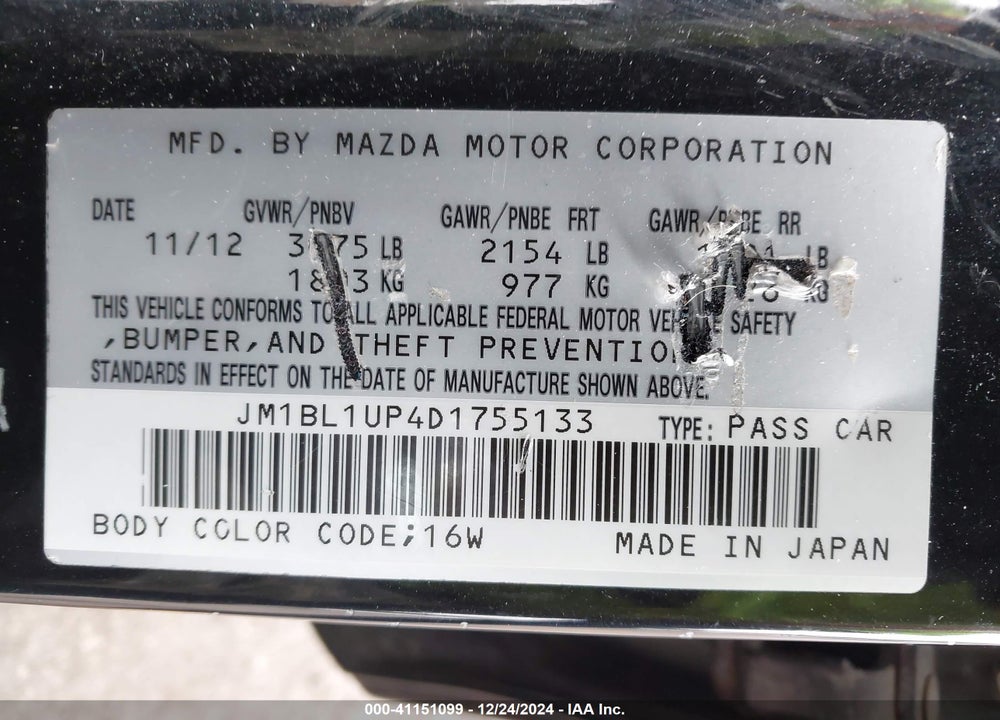2013 MAZDA 3 I SPORT VIN: JM1BL1UP4D1755133