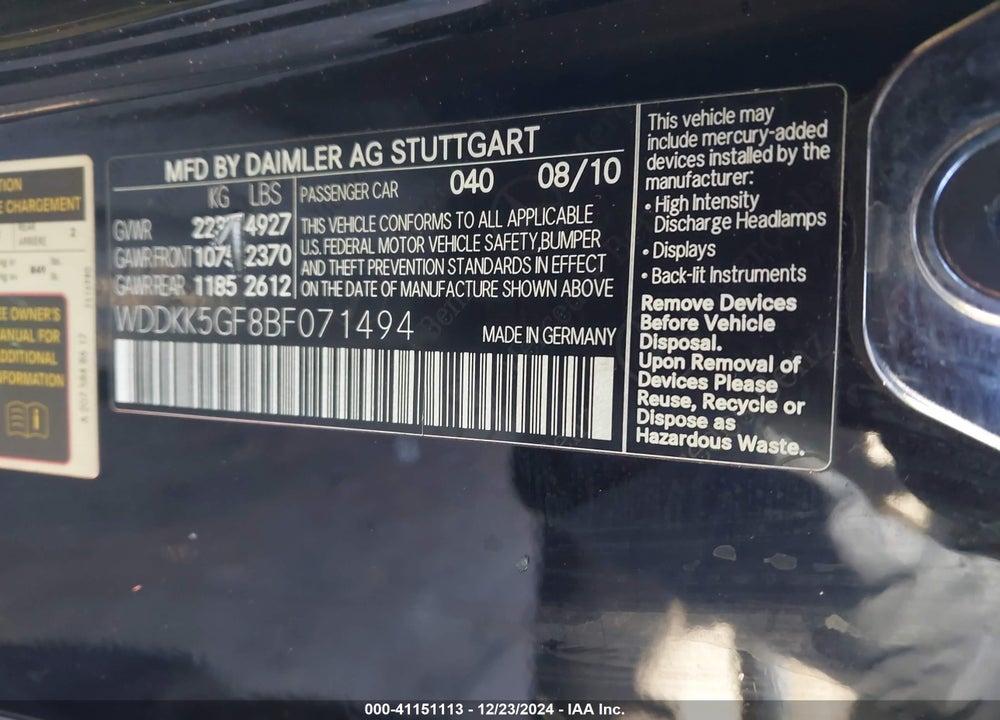 2011 MERCEDES-BENZ E 350 VIN: WDDKK5GF8BF071494