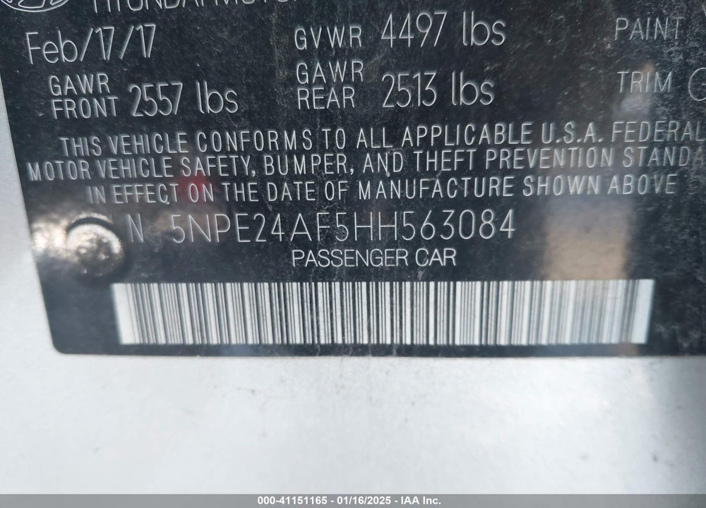 2017 HYUNDAI SONATA VIN: 5NPE24AF5HH563084