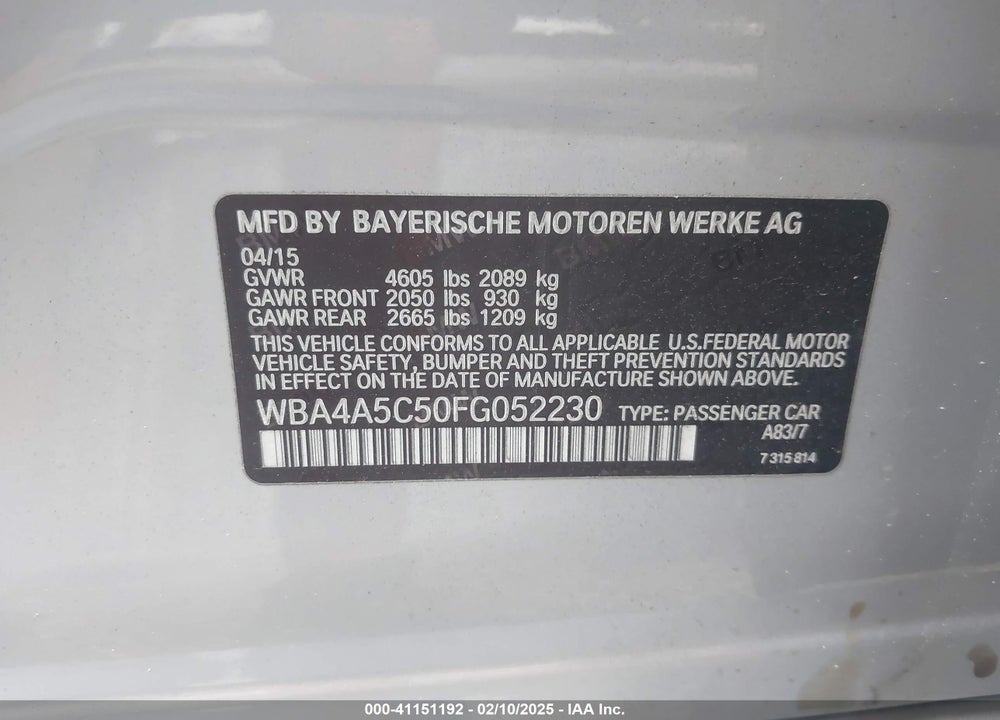 2015 BMW 428 GRAN COUPE VIN: WBA4A5C50FG052230