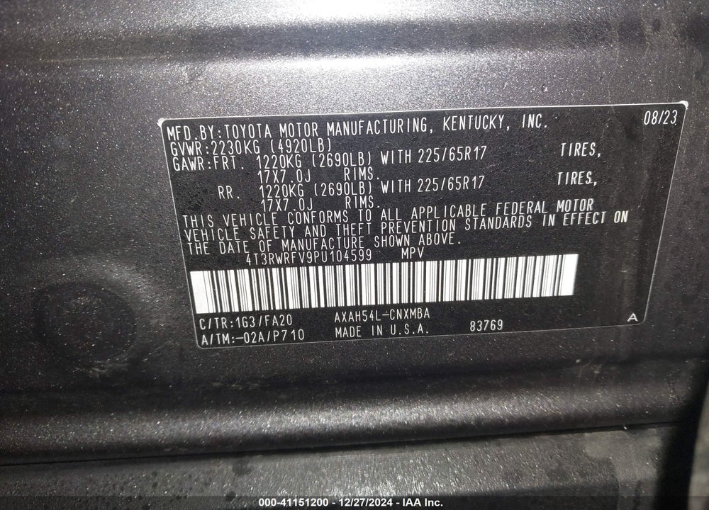 2023 TOYOTA RAV4 HYBRID XLE VIN: 4T3RWRFV9PU104599