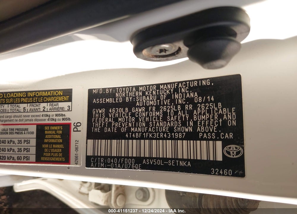 2014 TOYOTA CAMRY VIN: 4T4BF1FK3ER431987