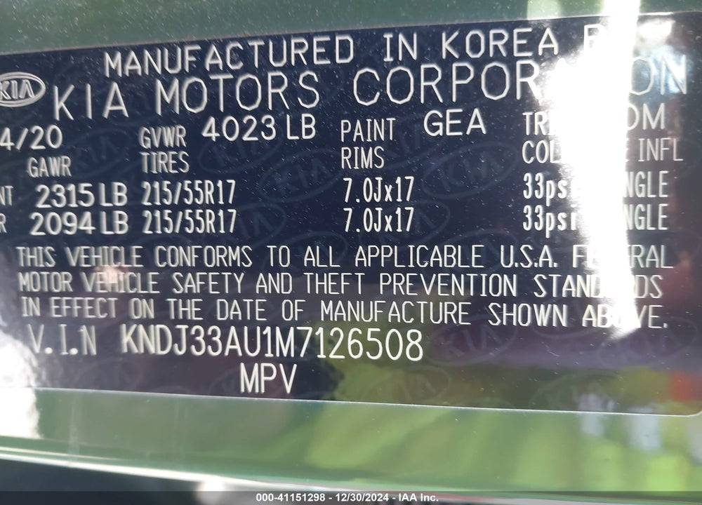 2021 KIA SOUL EX VIN: KNDJ33AU1M7126508