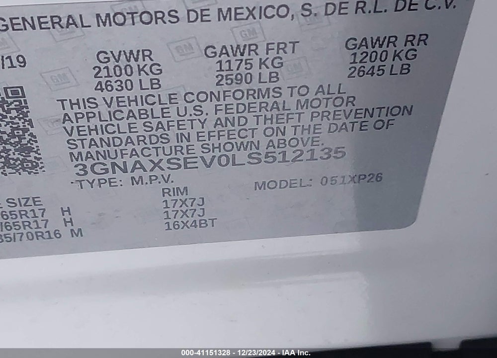 2020 CHEVROLET EQUINOX AWD LS VIN: 3GNAXSEV0LS512135