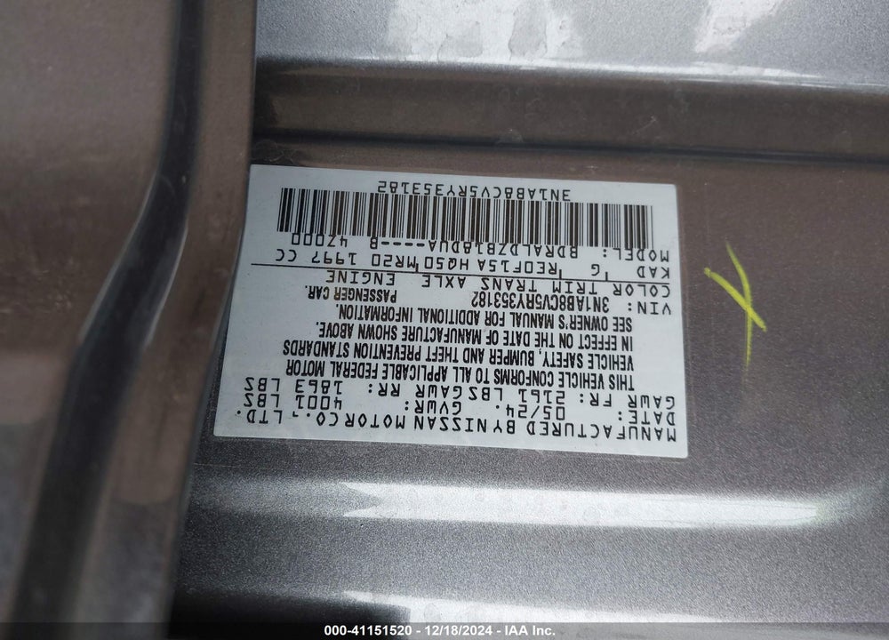 2024 NISSAN SENTRA SV XTRONIC CVT VIN: 3N1AB8CV5RY353182