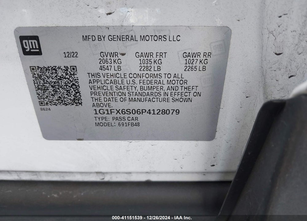 2023 CHEVROLET BOLT EV FWD 2LT VIN: 1G1FX6S06P4128079